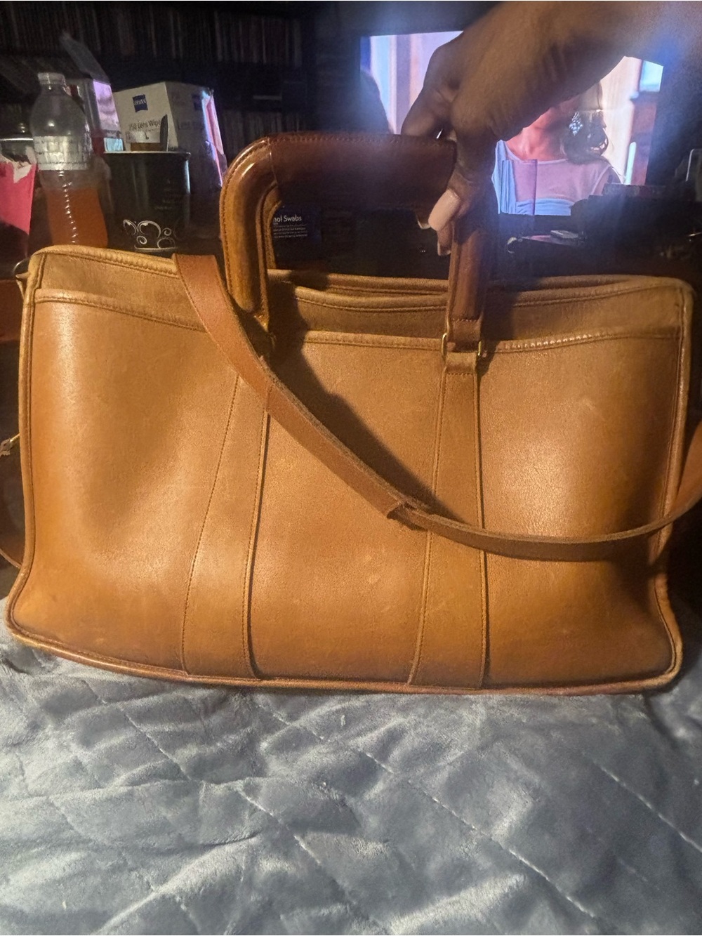 vintage coach Classic Structured Leather Satchel in Warm Cognac